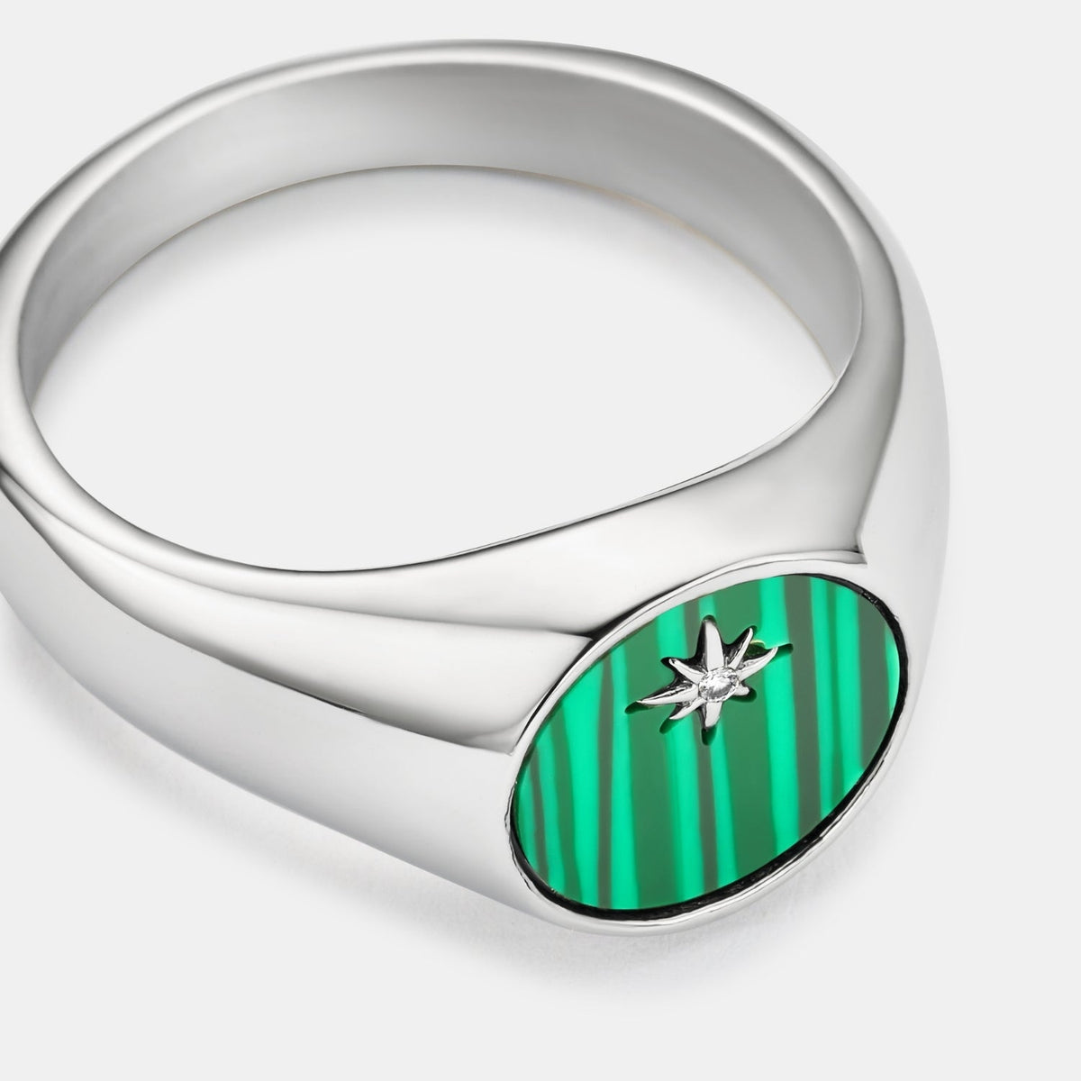 MALACHITE NORTH STAR SIGNET RING (SILVER)