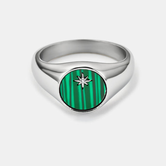 MALACHITE NORTH STAR SIGNET RING (SILVER)